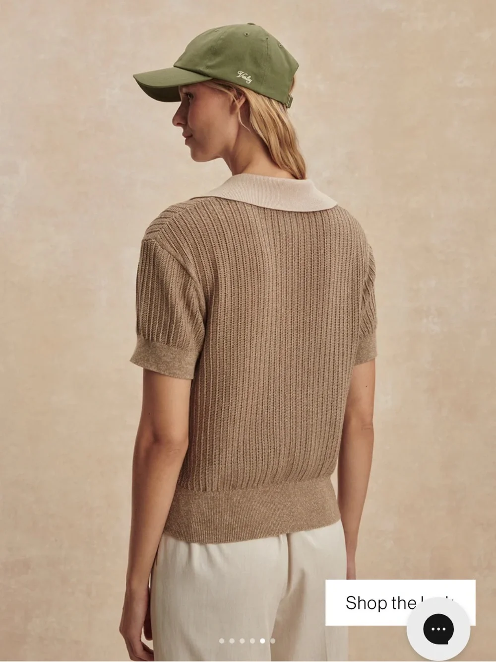 NWT🌷Varley Perrine Taupe Knit Polo V-Neck Short Sleeve Sweater